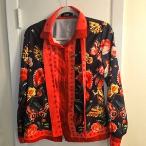 CBR Floral and Butterfly Print Blouse - Red and Black
